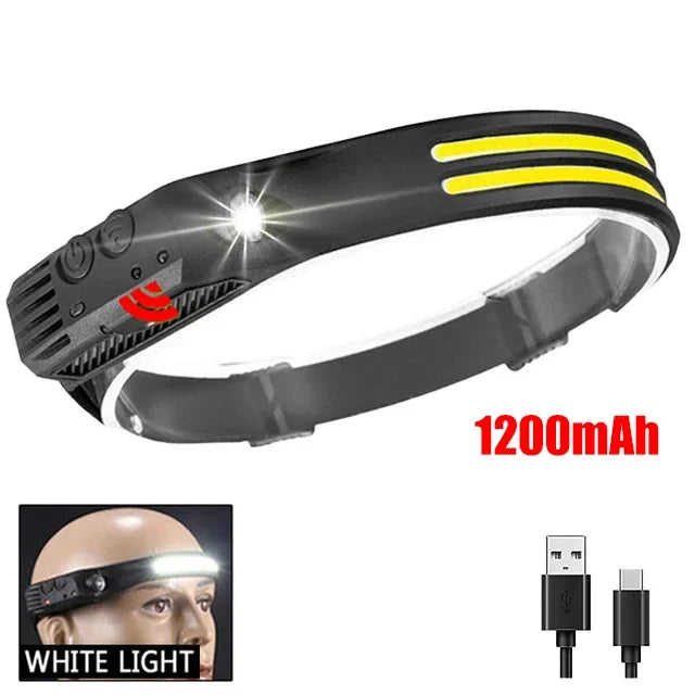 USB Rechargeable COB LED Headlamp for Camping & Fishing