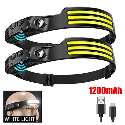 USB Rechargeable COB LED Headlamp for Camping & Fishing