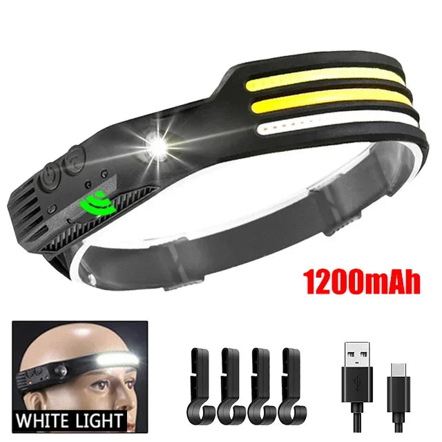 USB Rechargeable COB LED Headlamp for Camping & Fishing