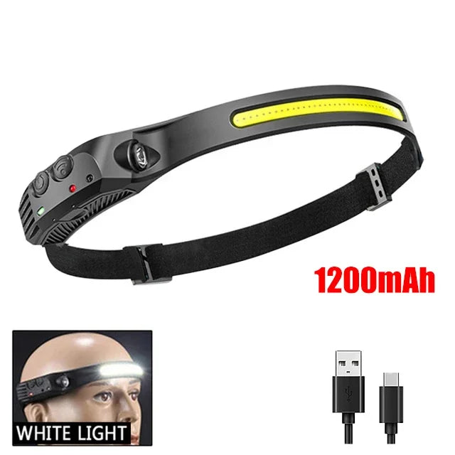 USB Rechargeable COB LED Headlamp for Camping & Fishing